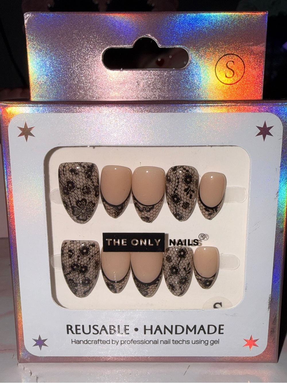 The Only Nails Beige & Black Lace Reusable Press-On Nail Set - Picture 4 of 6